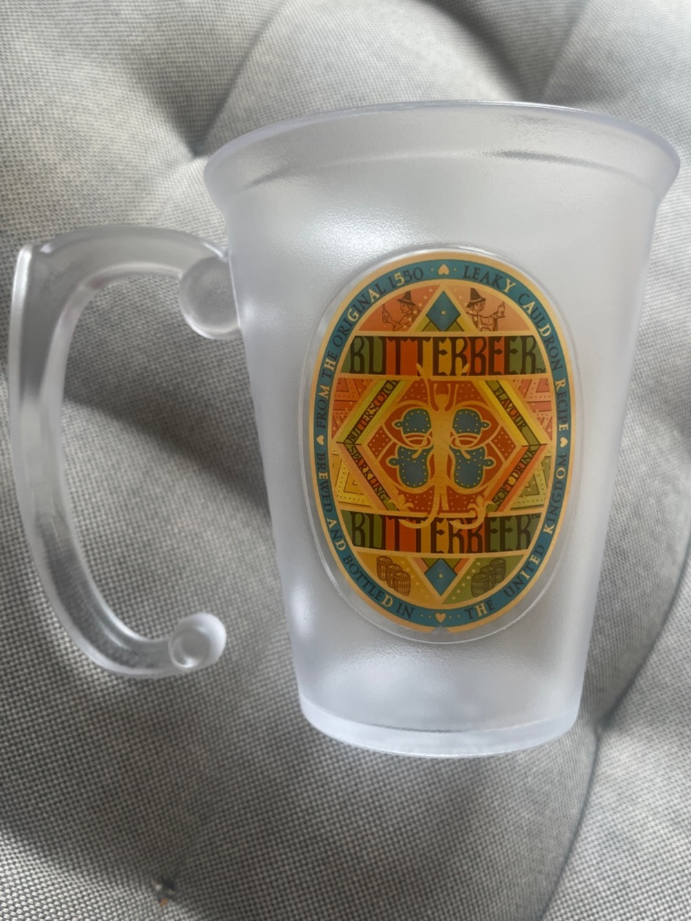 Original Harry potter’s Frosted Glass Butterbeer Mug with Colorful Crest